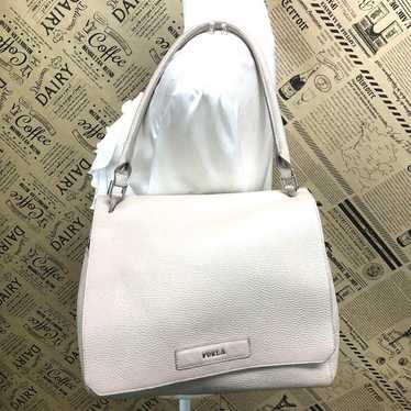 Furla Hand Tote Bag Leather Beige Business FC370