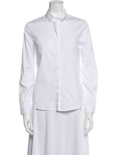 Fabiana Filippi Button-Up Top White Fringe & Bead… - image 1