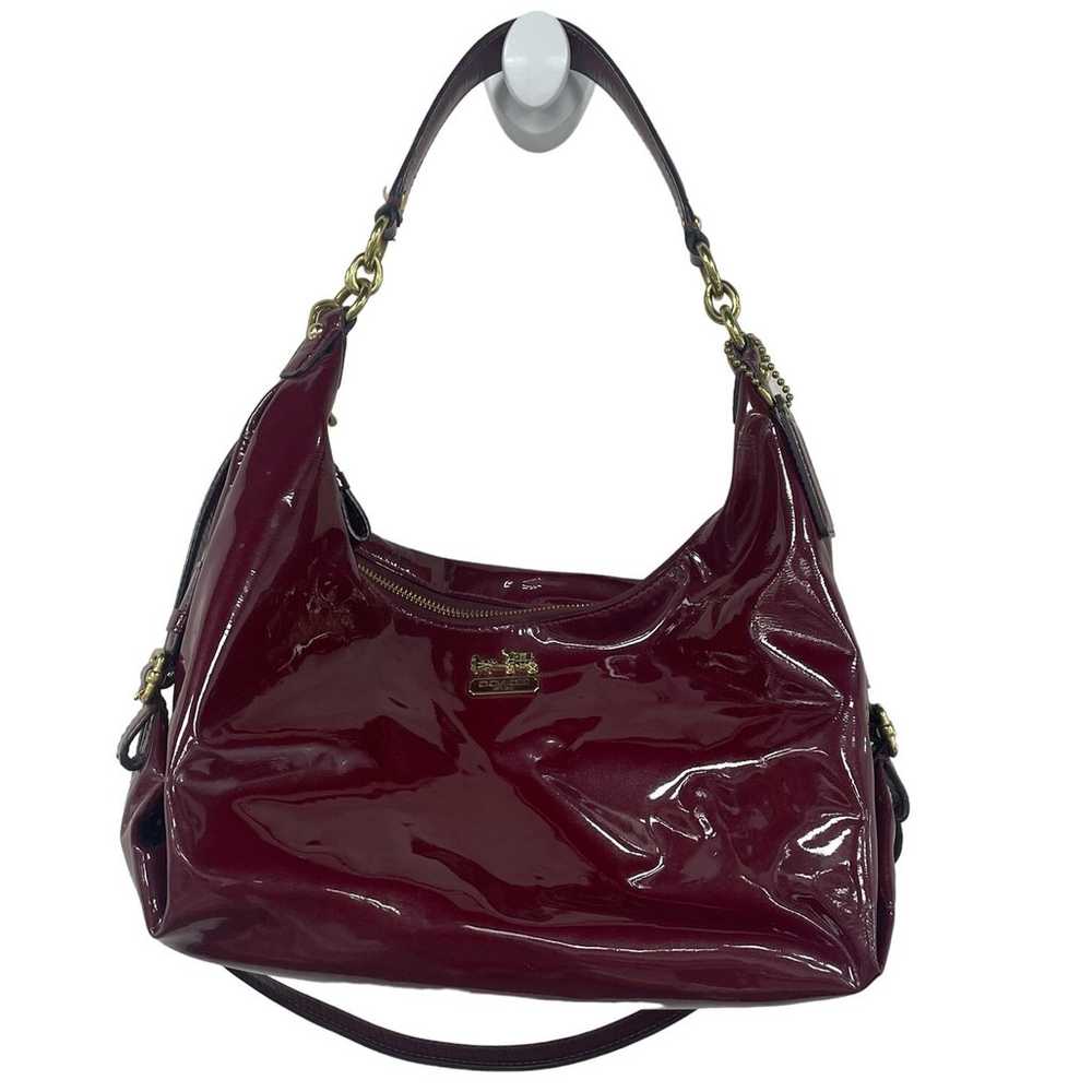 Coach Burgundy Shiny Patent Leather Maggie Hobo S… - image 1