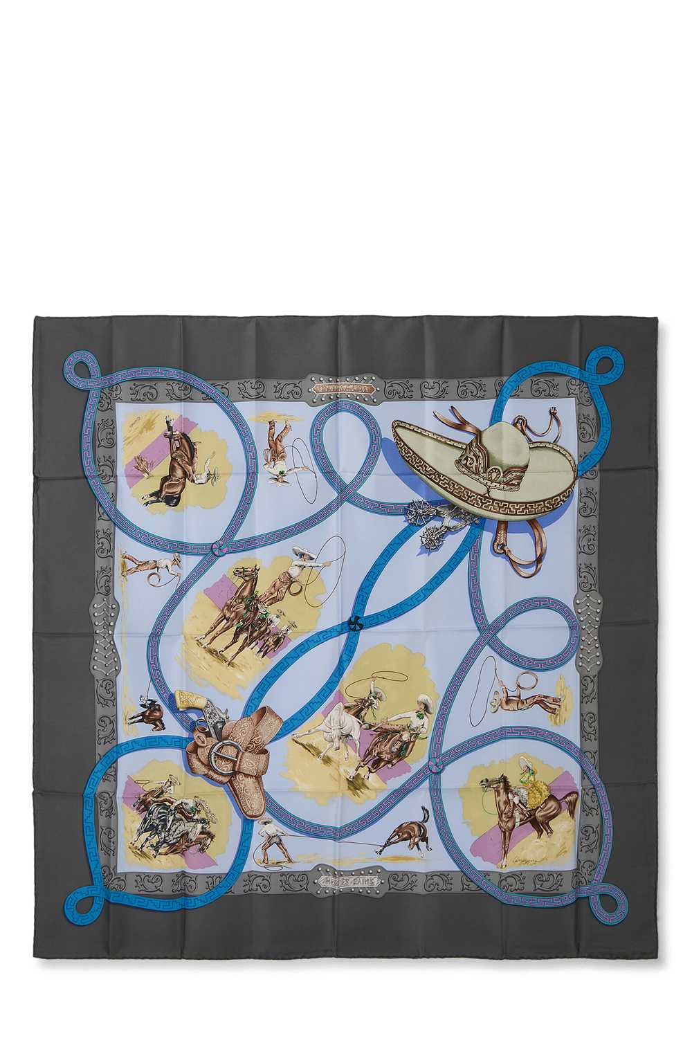 Grey & Multicolor 'Charreada' Silk Scarf 90 - image 1