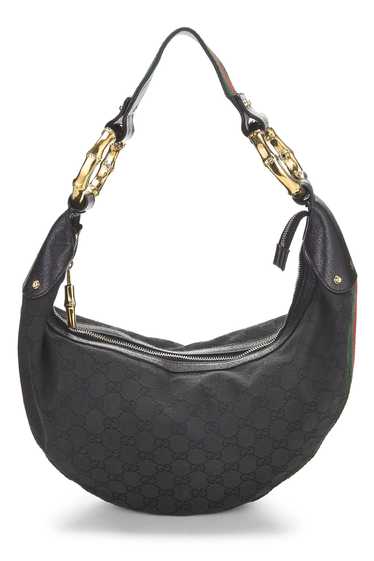 Black GG Canvas Bamboo Banana Hobo - image 1