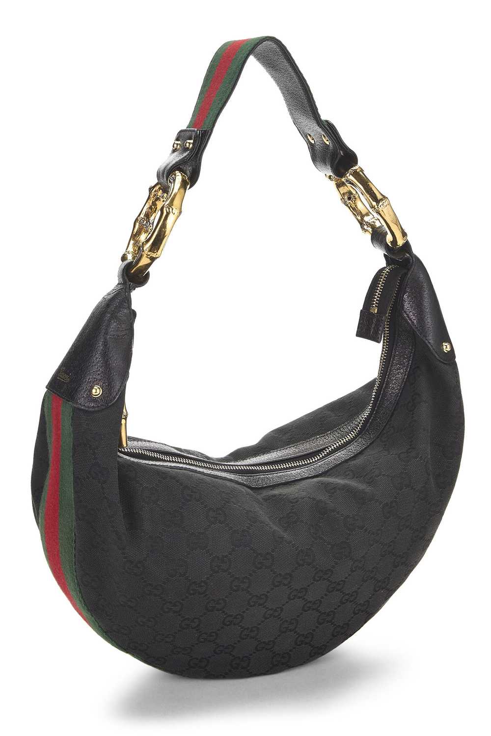 Black GG Canvas Bamboo Banana Hobo - image 2