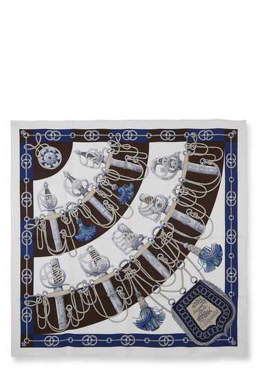 Navy & Multicolor 'Cliquetis' Silk Scarf 90