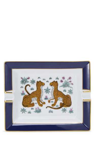 Blue & Multicolor 'Les Leopards' Porcelain Ashtray