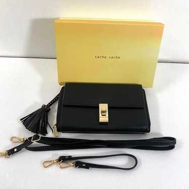 cache cache Black Leather Smartphone Shoulder Bag