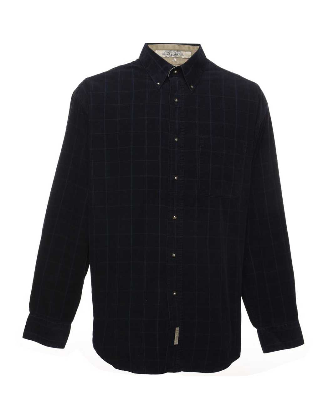 Navy Checked Corduroy Shirt - L - image 1