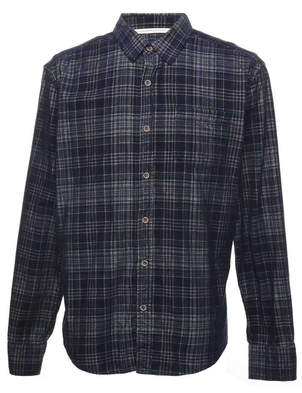 Navy Checked Corduroy Shirt - XL - image 1