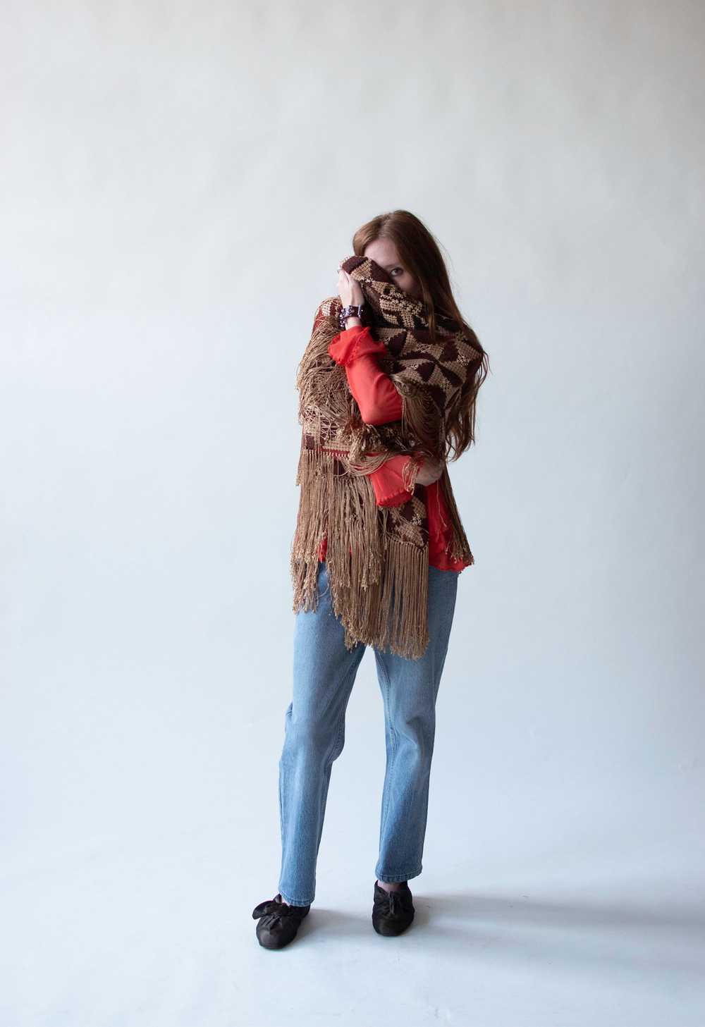 1920s Crochet Fringe Shawl - image 2