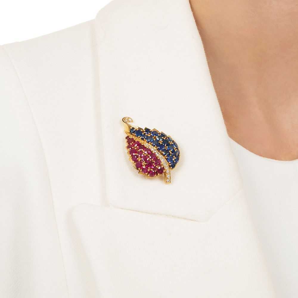 Mid-Century Ruby, Sapphire And Diamond Leaf Brooch - image 3