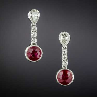 Estate 2.04 Carat Burma Ruby and Diamond Drop Ear… - image 1