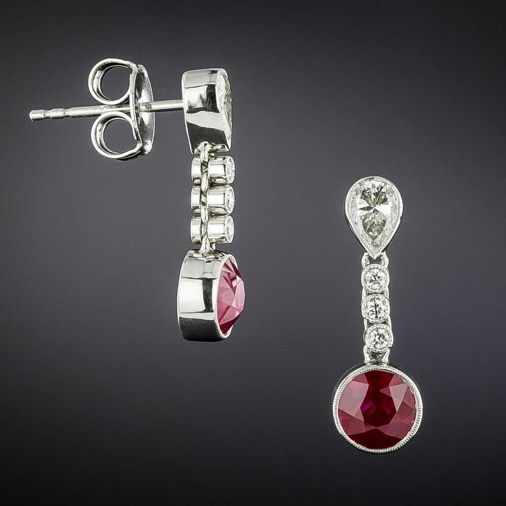 Estate 2.04 Carat Burma Ruby and Diamond Drop Ear… - image 2