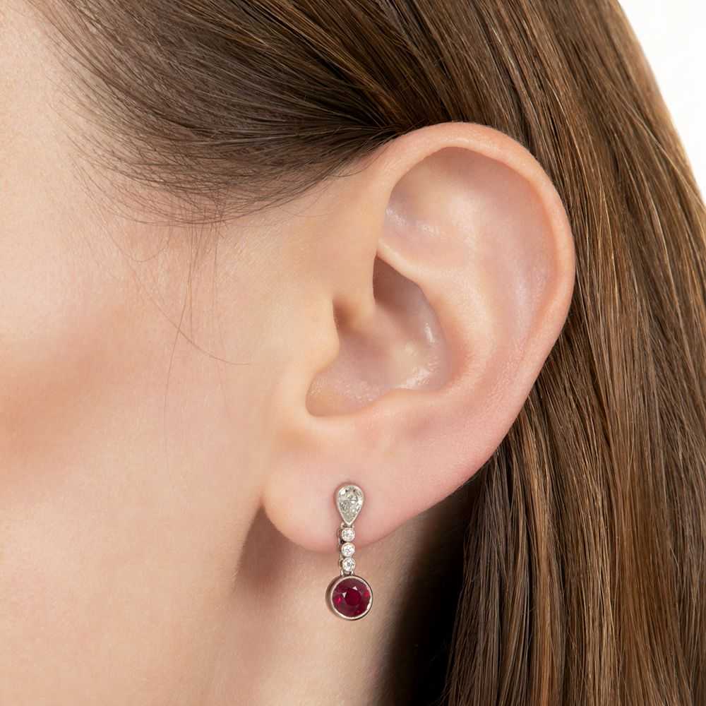 Estate 2.04 Carat Burma Ruby and Diamond Drop Ear… - image 3