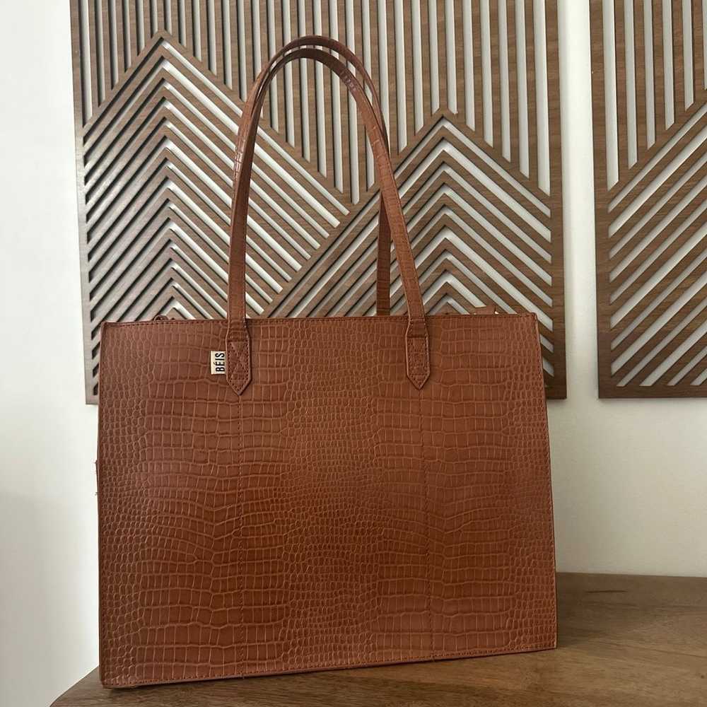 Beis “The Work Tote” Cognac Croc - image 1