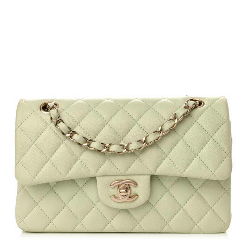 CHANEL Caviar Quilted Small Double Flap Light Gre… - image 1