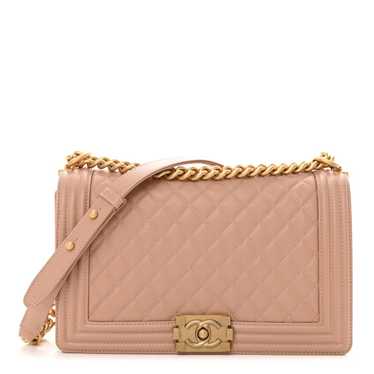 CHANEL Caviar Quilted New Medium Boy Flap Beige