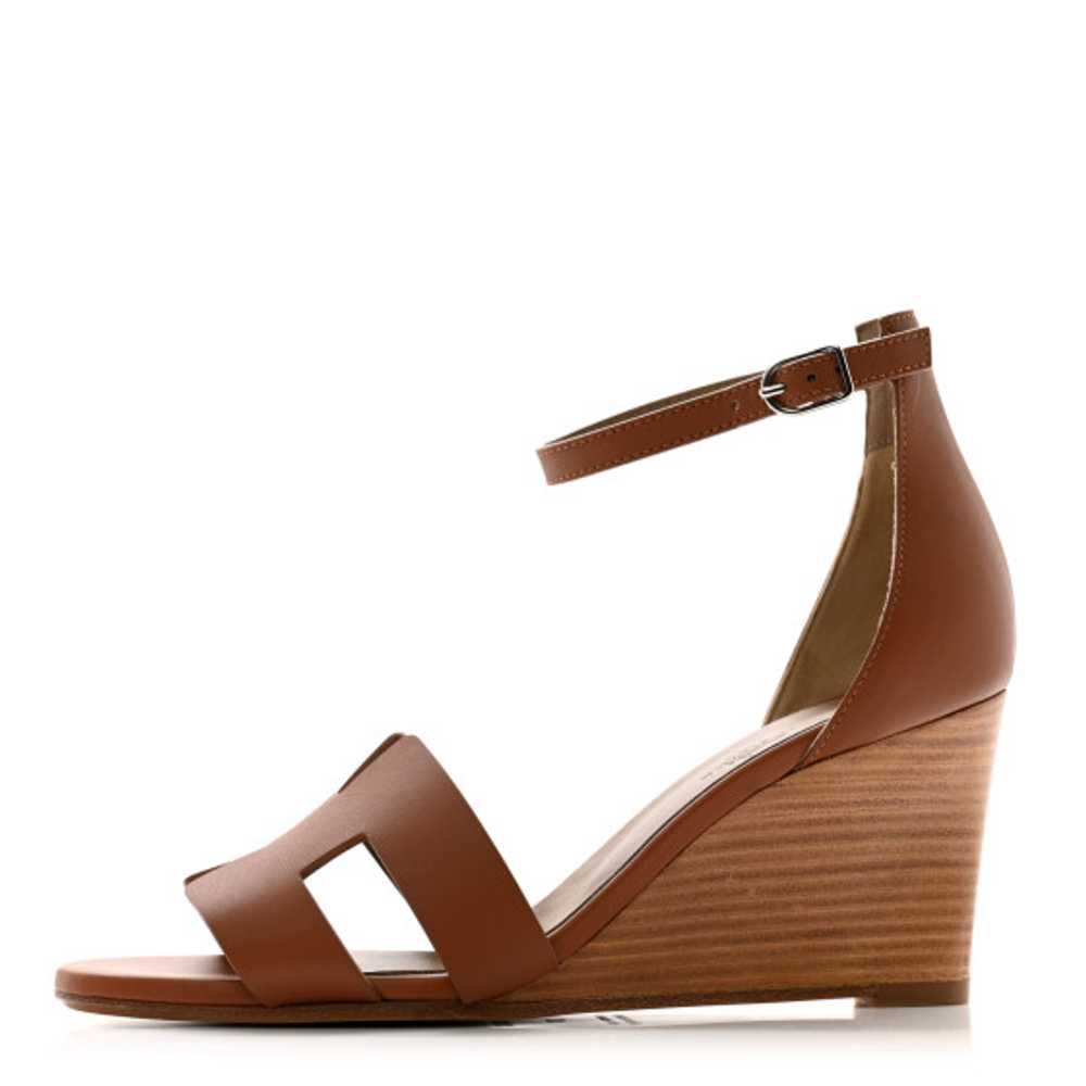 HERMES Calfskin Legend Wedge Sandals 37 Gold - image 1