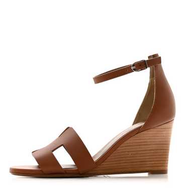 HERMES Calfskin Legend Wedge Sandals 37 Gold - image 1