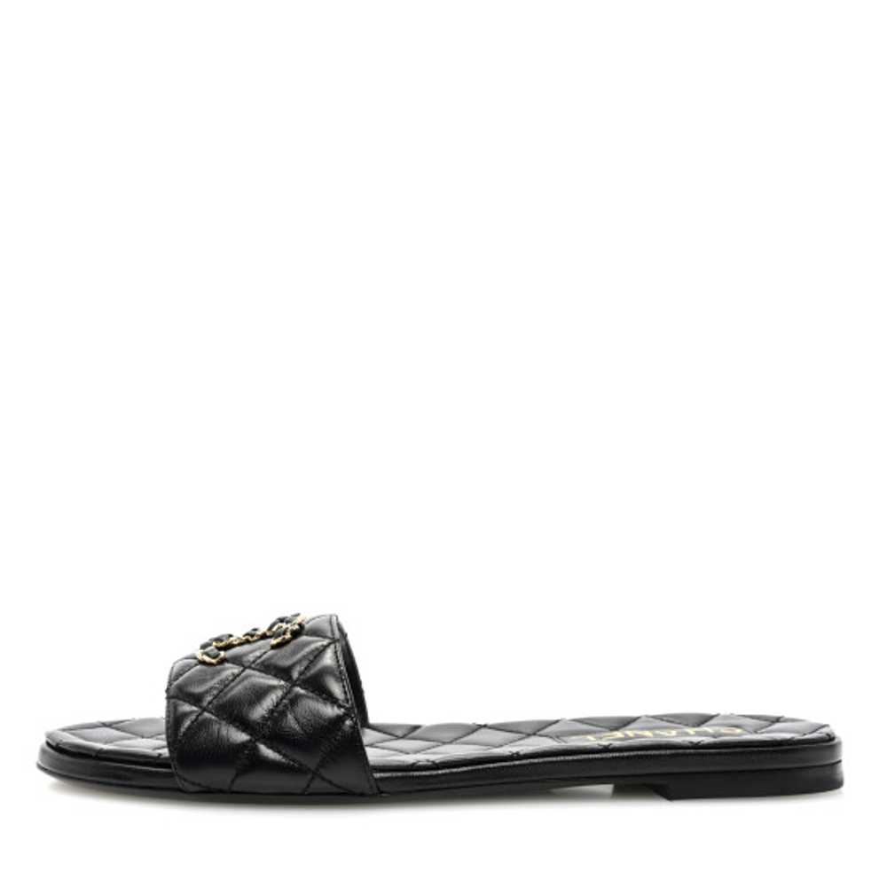 CHANEL Shiny Goatskin Quilted CC Mules Sandals 39… - image 1