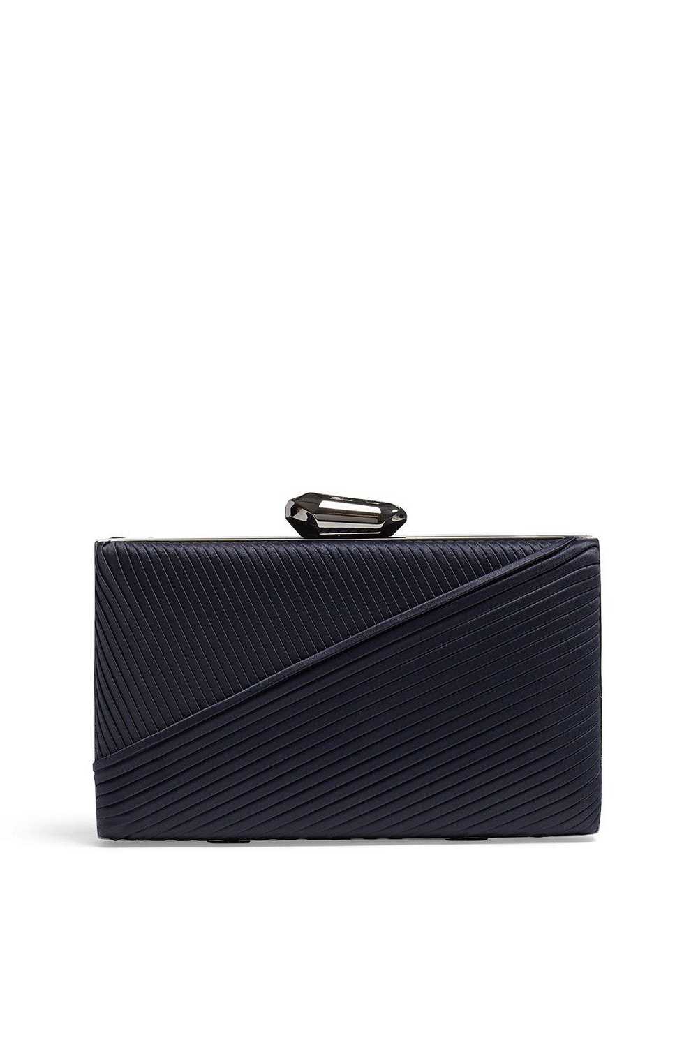 Sondra Roberts Navy Satin Pleated Clutch - image 1