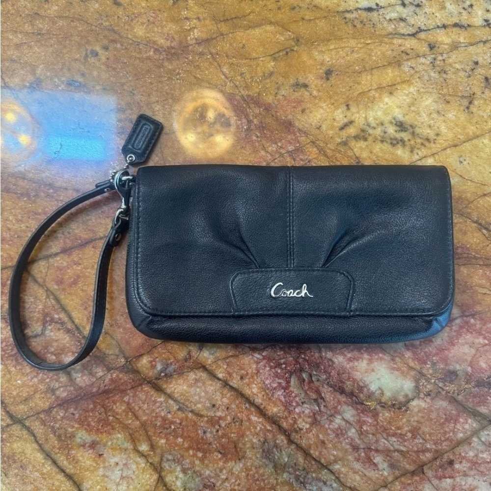 Coach black leather clutch wallet wristlet with s… - image 1