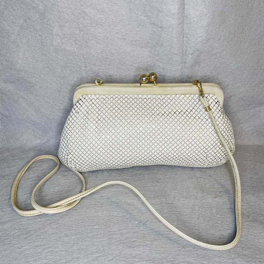 Vintage Whiting & Davis White Enamel Mesh Purse E… - image 1