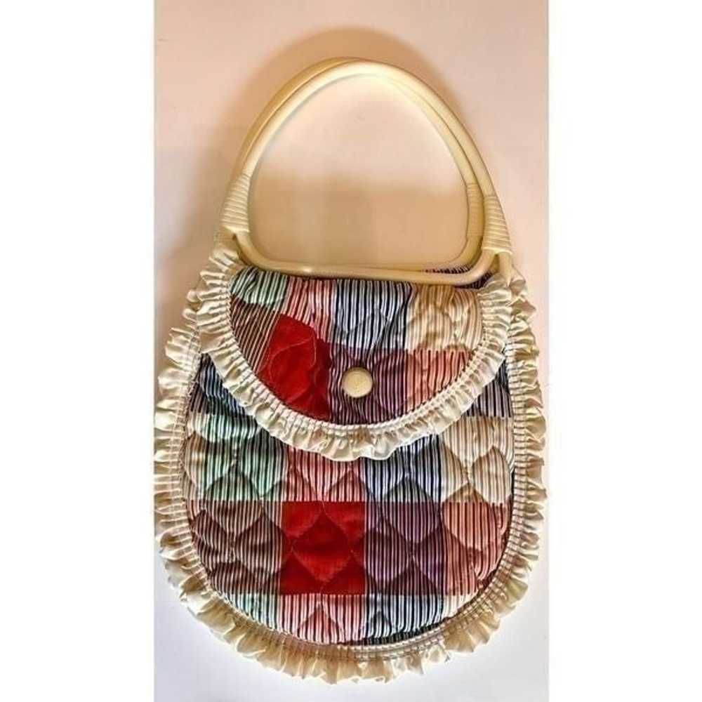 Vintage Hand Knit Woven Top Handle Purse Patchwor… - image 1