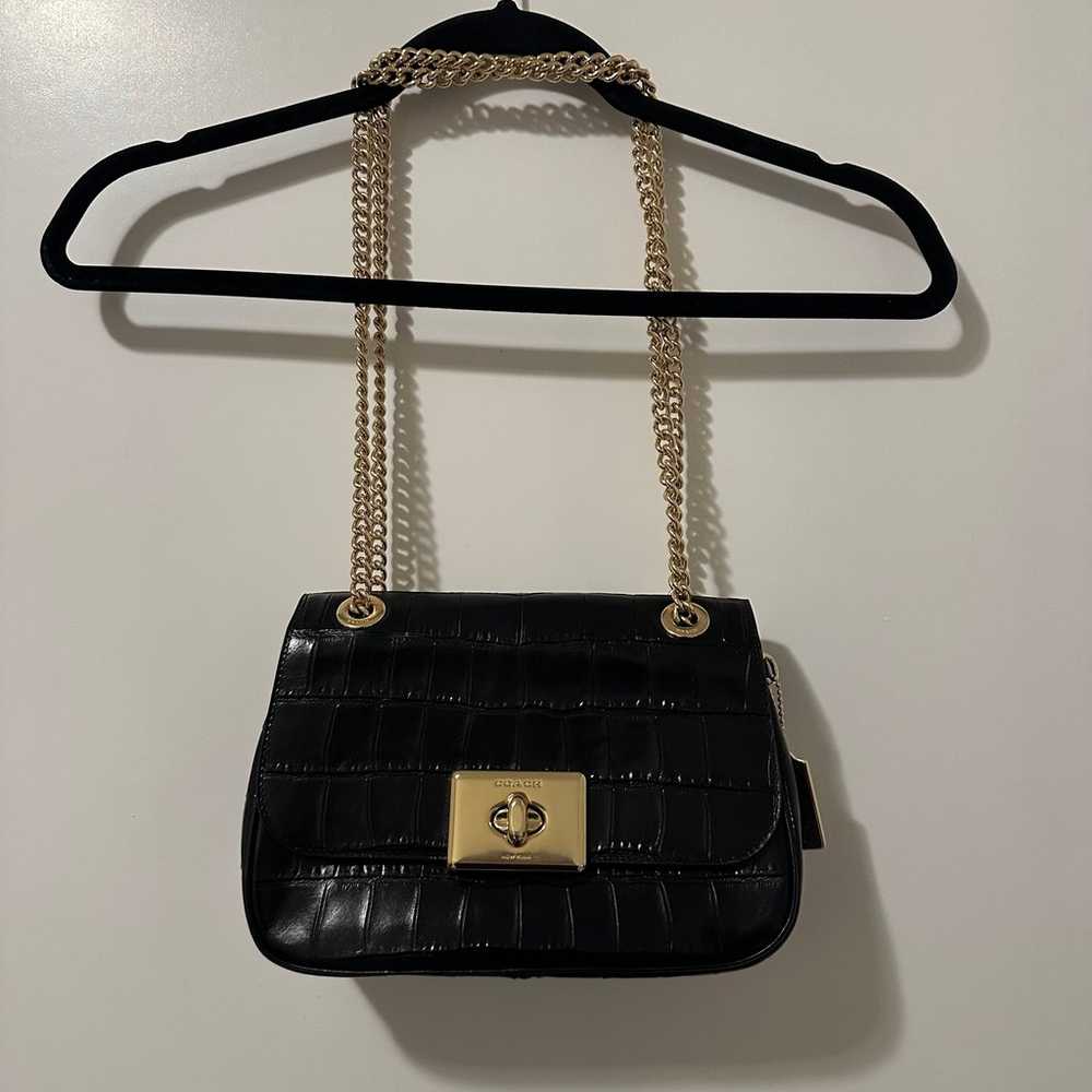 Coach Black Croc Embossed Leather Cassidy Gold Ch… - image 1