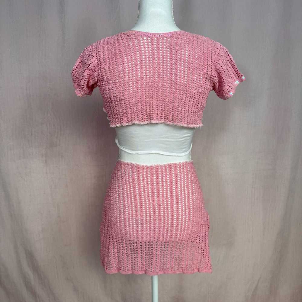 Vintage Upcycled Vintage Pink Crochet Shrug & Ski… - image 9