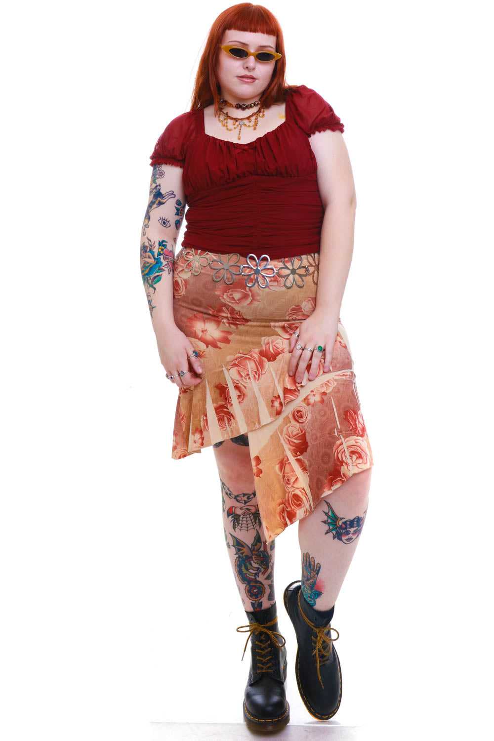 Vintage Y2K Asymmetric Rose Flutter Skirt - L/XL - image 1