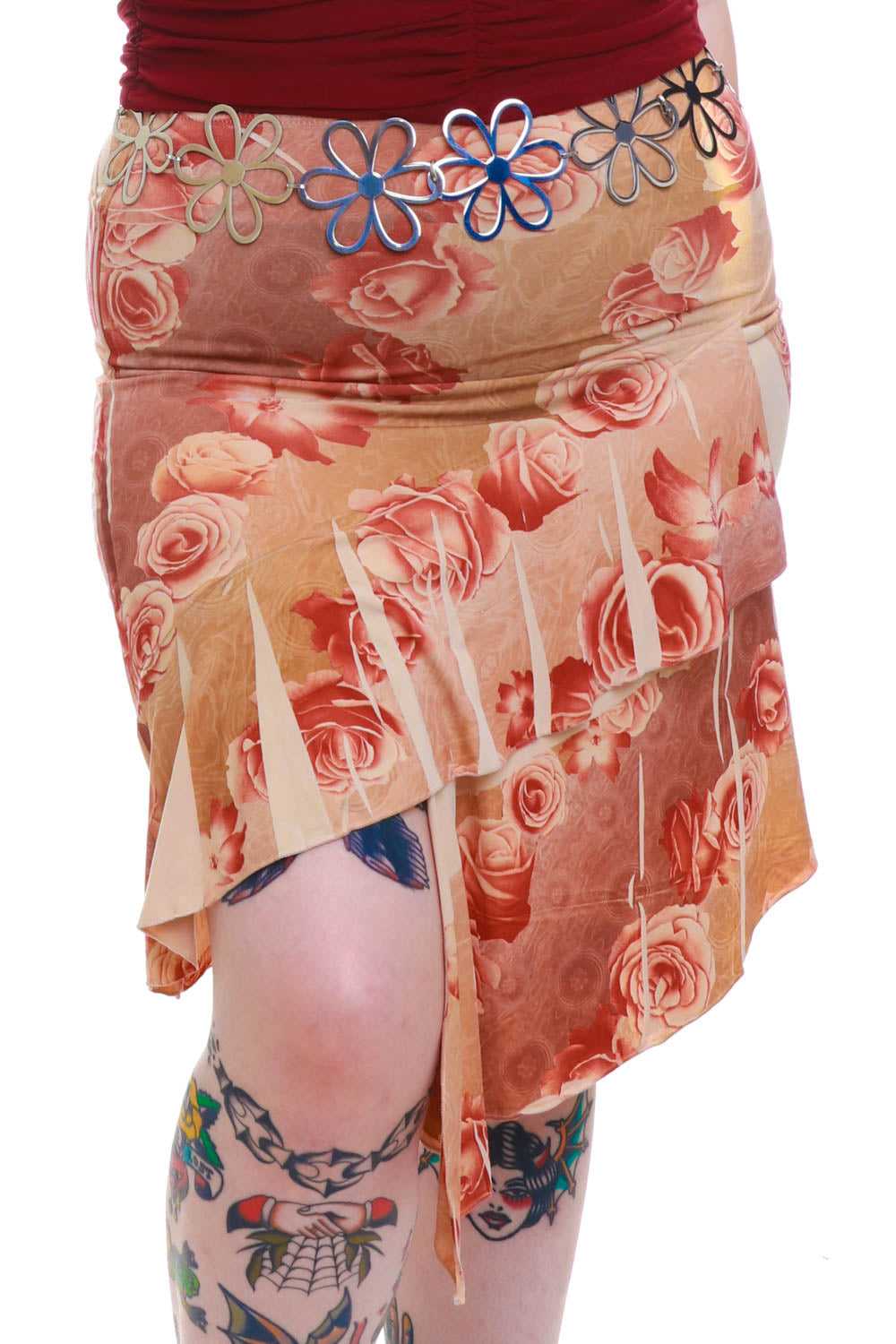 Vintage Y2K Asymmetric Rose Flutter Skirt - L/XL - image 3