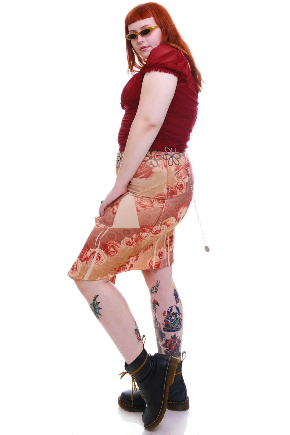 Vintage Y2K Asymmetric Rose Flutter Skirt - L/XL - image 4