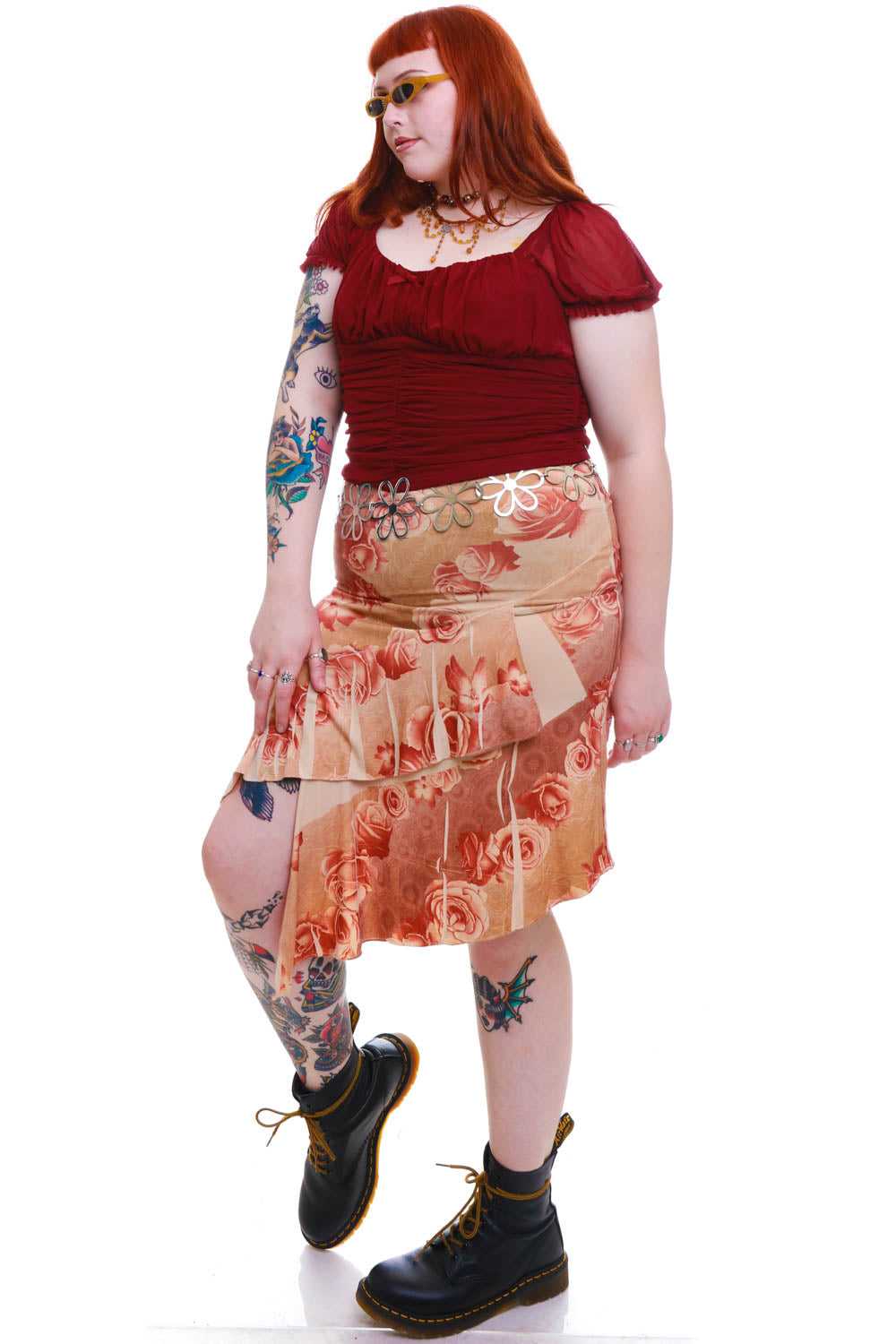 Vintage Y2K Asymmetric Rose Flutter Skirt - L/XL - image 5