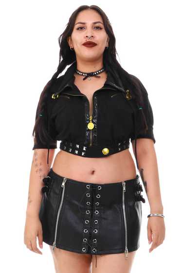 Vintage Y2K Black Studded Cropped Zip Up - S