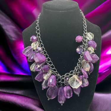 Other Purple & Clear Crystals Bib Cluster Silver-… - image 1