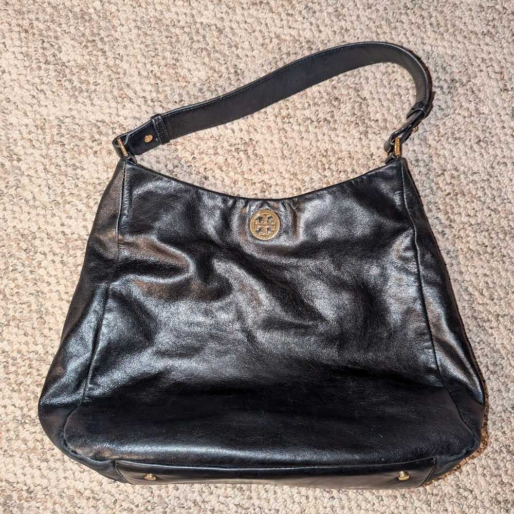 TORY BURCH BLACK LEATHER HOBO SHOULDER PURSE - image 1