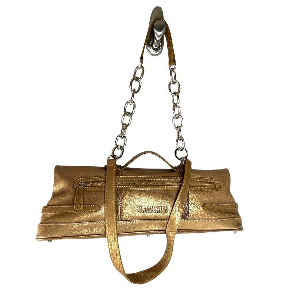 BCBGMaxazria 3-Way Leather Handbag Bronze Metalli… - image 1