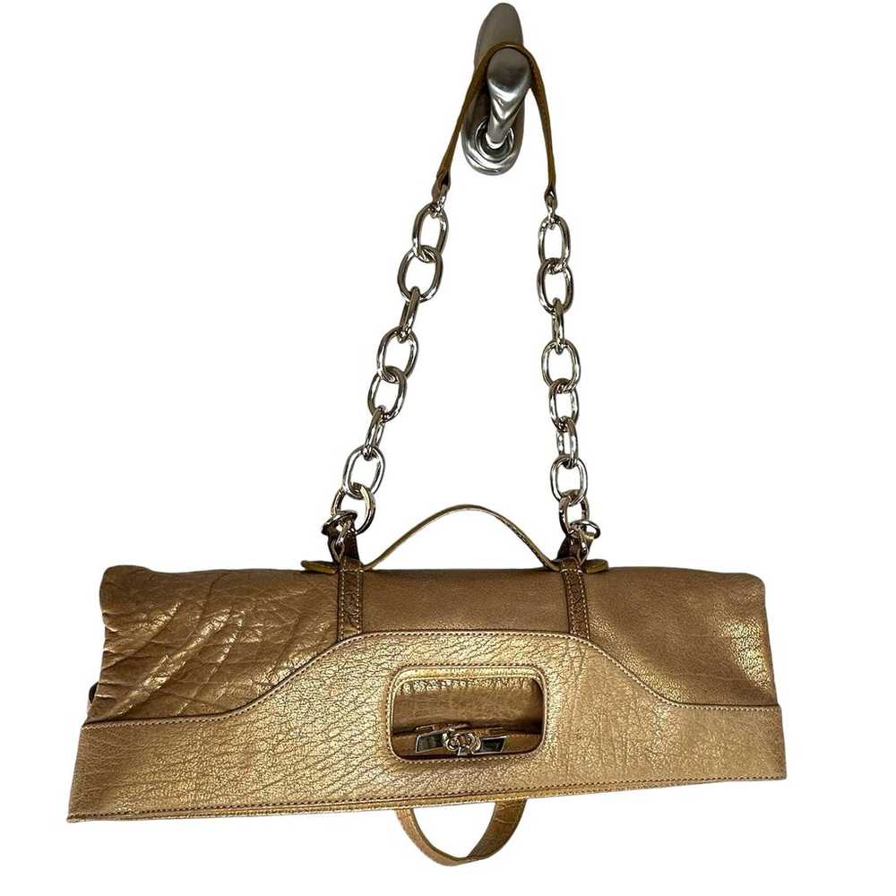 BCBGMaxazria 3-Way Leather Handbag Bronze Metalli… - image 2