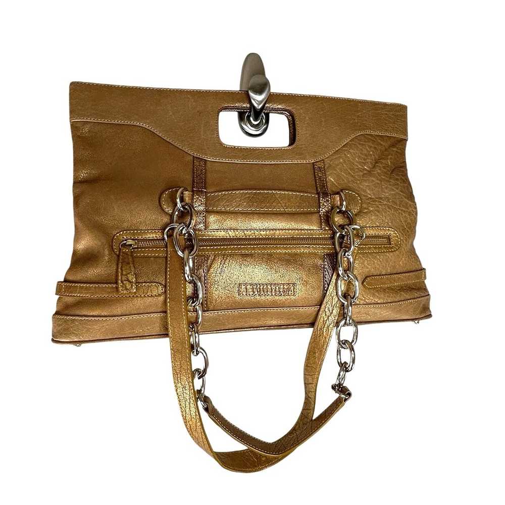 BCBGMaxazria 3-Way Leather Handbag Bronze Metalli… - image 3