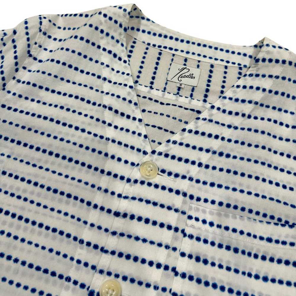 Needles Needles White/Blue V-neck Button Blouse - image 2