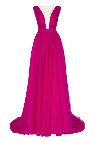 Milla Fuchsia Bow-Back Maxi Evening Tulle Dress