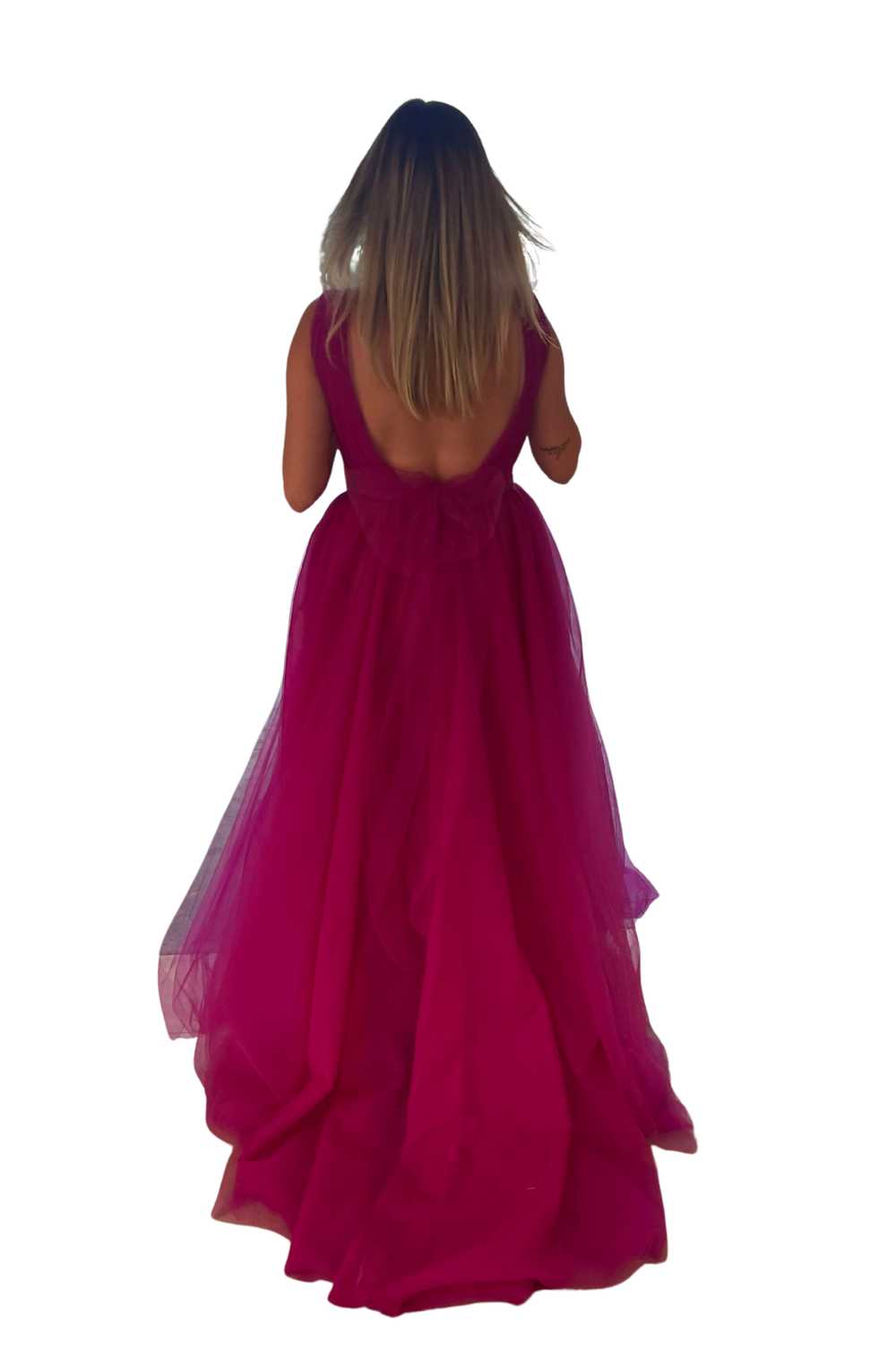 Milla Fuchsia Bow-Back Maxi Evening Tulle Dress - image 7