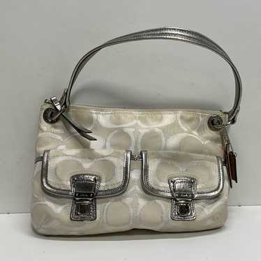 COACH store Gray Signature Lurex Metallic Outlined HIPPIE Hobo Crossbody #18980