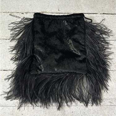 Attico Velvet Feathers Black Pouch Bag - image 1