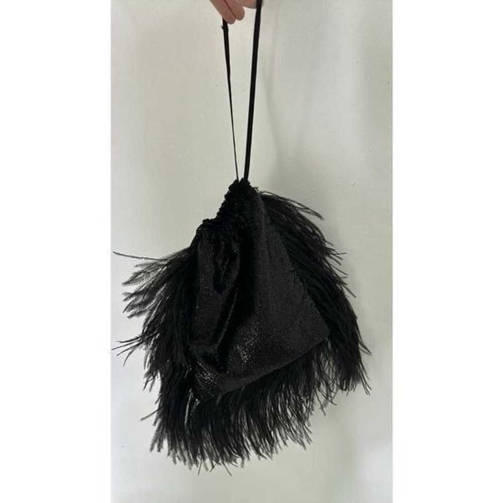 Attico Velvet Feathers Black Pouch Bag - image 3