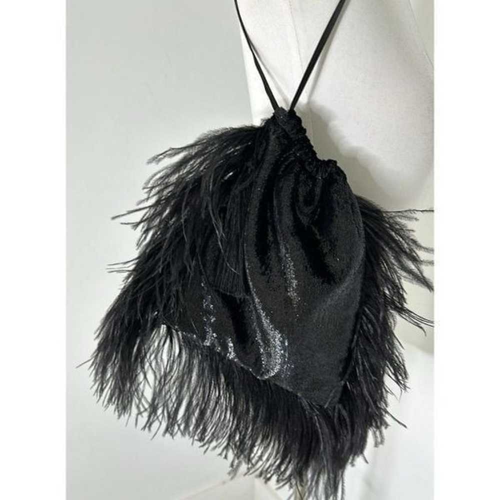 Attico Velvet Feathers Black Pouch Bag - image 4