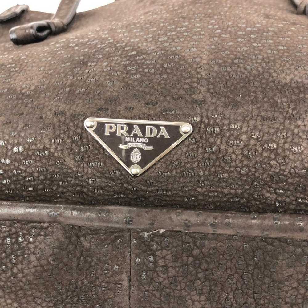 PRADA Logo Plate Handbag Brand Brown - image 8