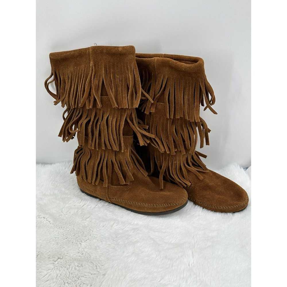 MINNETONKA 3-Layer Fringe Moccasin Mid-Calf High … - image 1