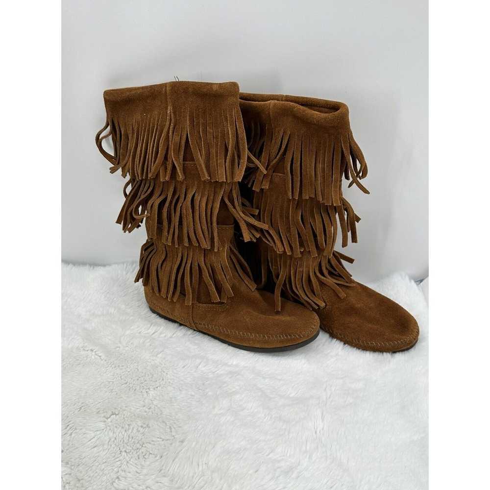 MINNETONKA 3-Layer Fringe Moccasin Mid-Calf High … - image 2