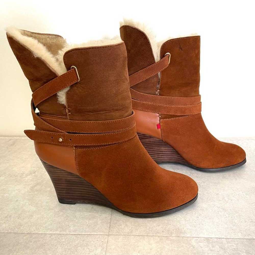 Brown suede wedge heel booties, size 24.5. - image 2