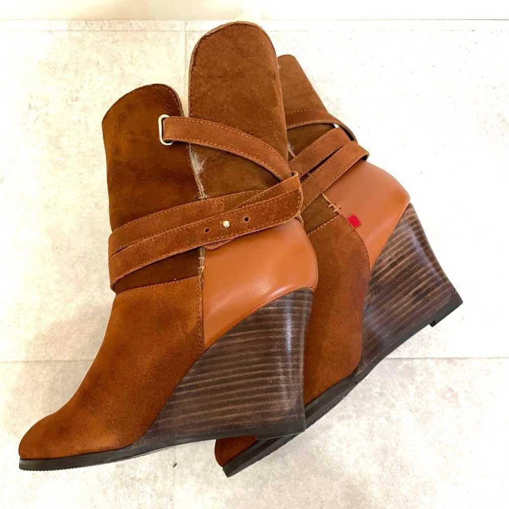 Brown suede wedge heel booties, size 24.5. - image 3